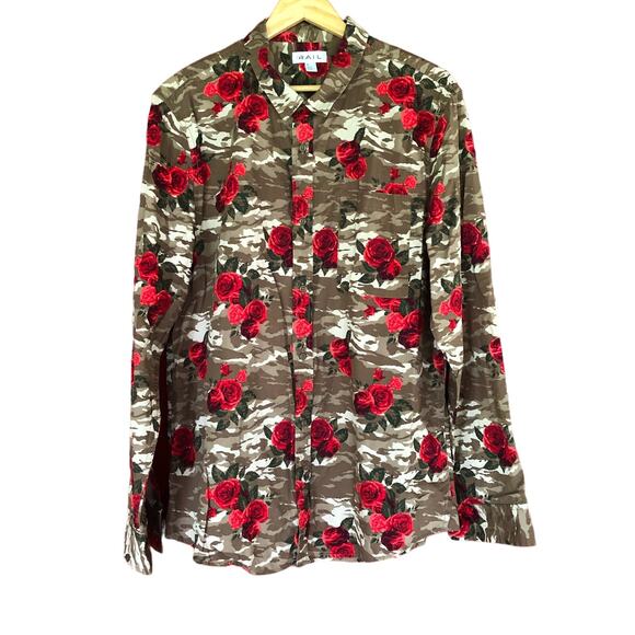 The Rails Shirt Camo Floral Rose All Over Print Sz XL Button‎ Up Long Sleeve - Picture 1 of 9